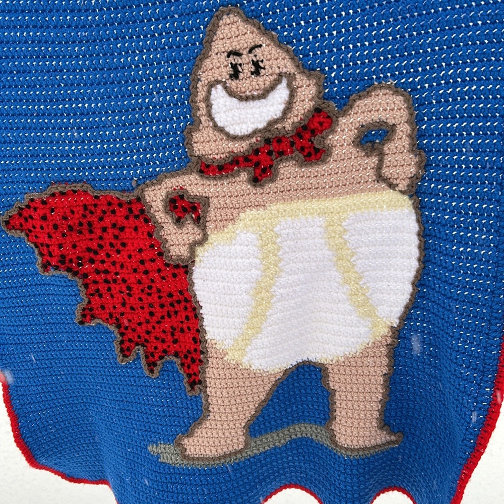 OOAK Captain Underpants Hand-Crochet Afghan Kids Blanket Excellent Condition - Picture 3 of 5